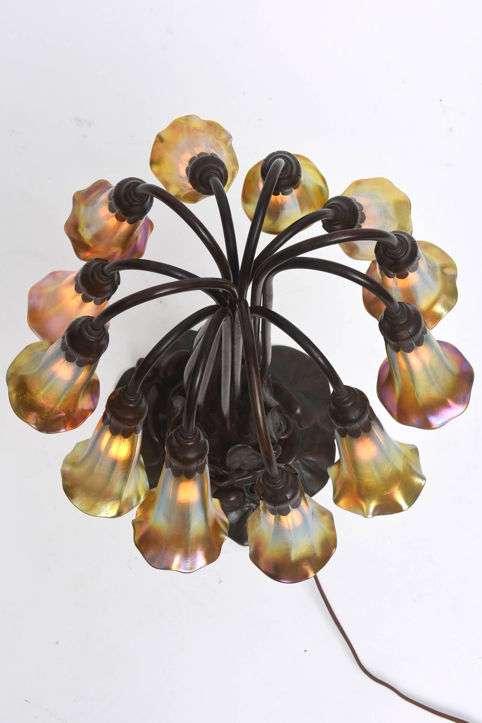 Bronze Tiffany Studios Twelve-Light Lilly Table Lamp