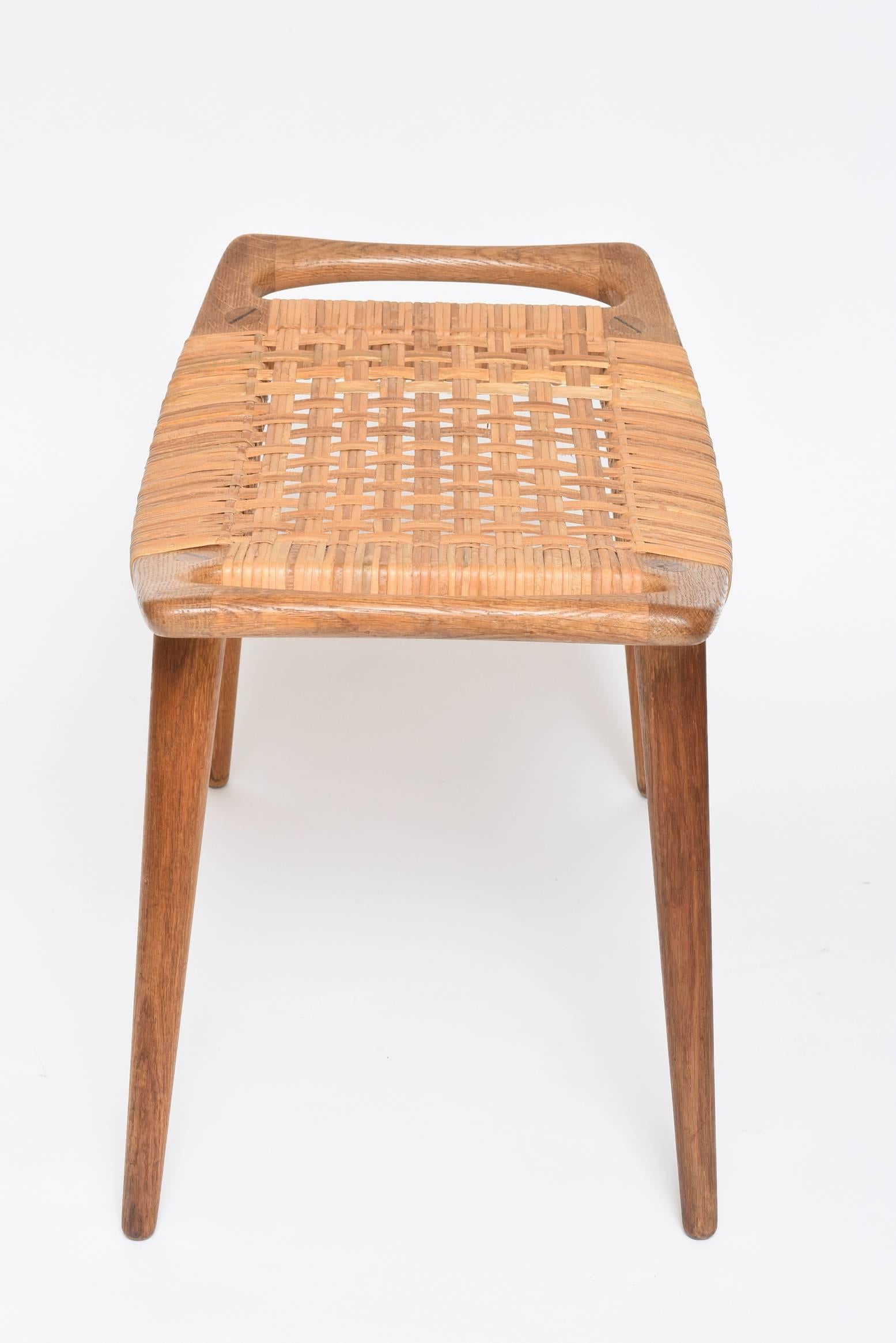 Mid-20th Century Hans Wegner Woven Cane Bench or Stool For Sale