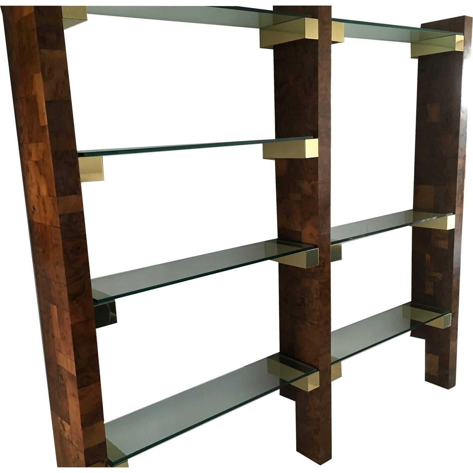 American Paul Evans Wall-Mounted Burl Wood City Scape Shelving Unit