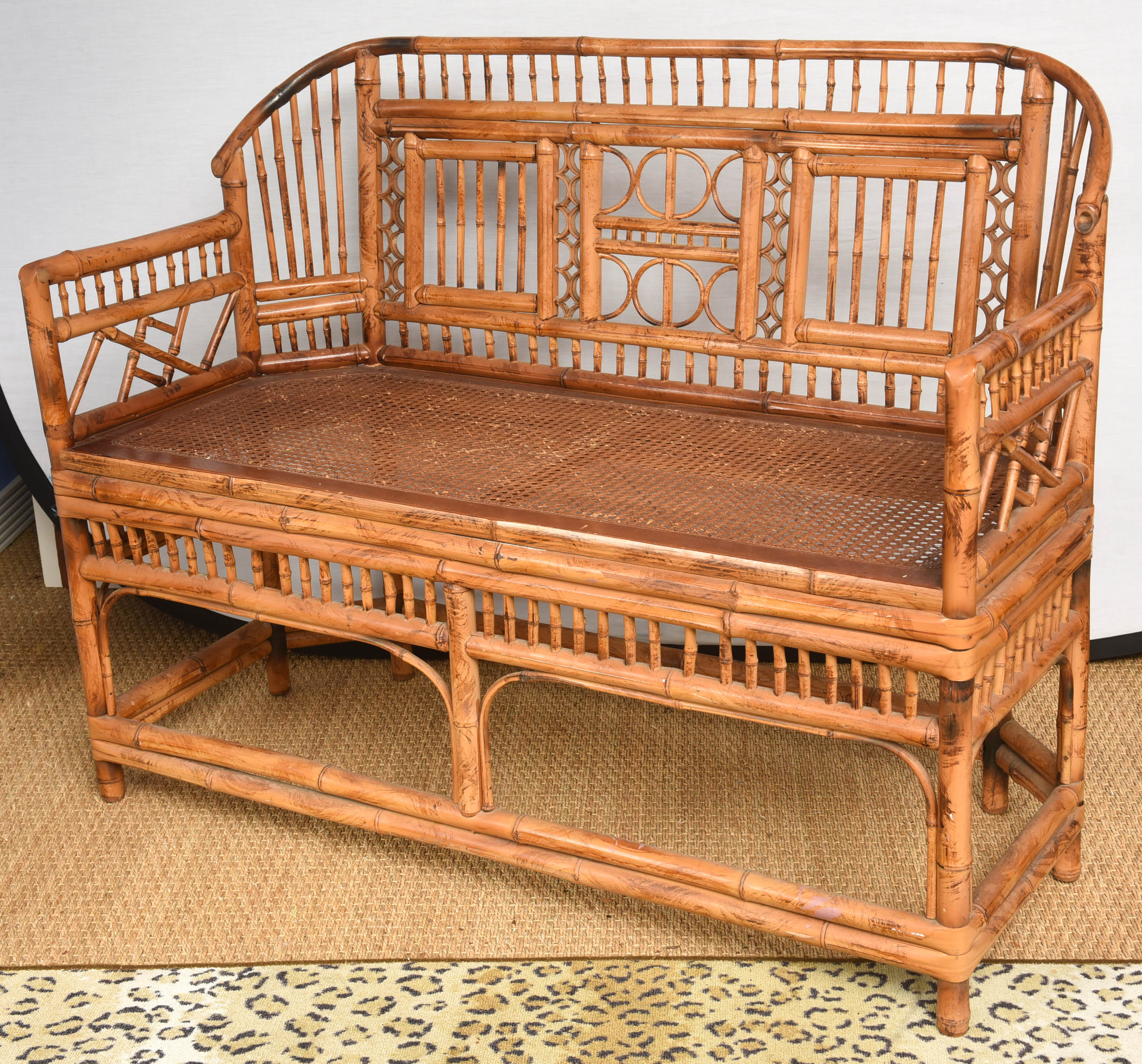 Vintage Bamboo Settee with Cane Seat