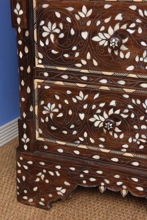 Mother-of-Pearl 19th Century Syrian Inlaid Mother of Pearl, Three-Drawer Commode
