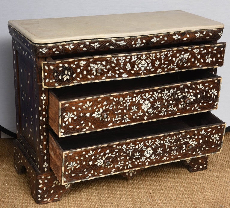 19th Century Syrian Inlaid Mother of Pearl, Three-Drawer Commode 1