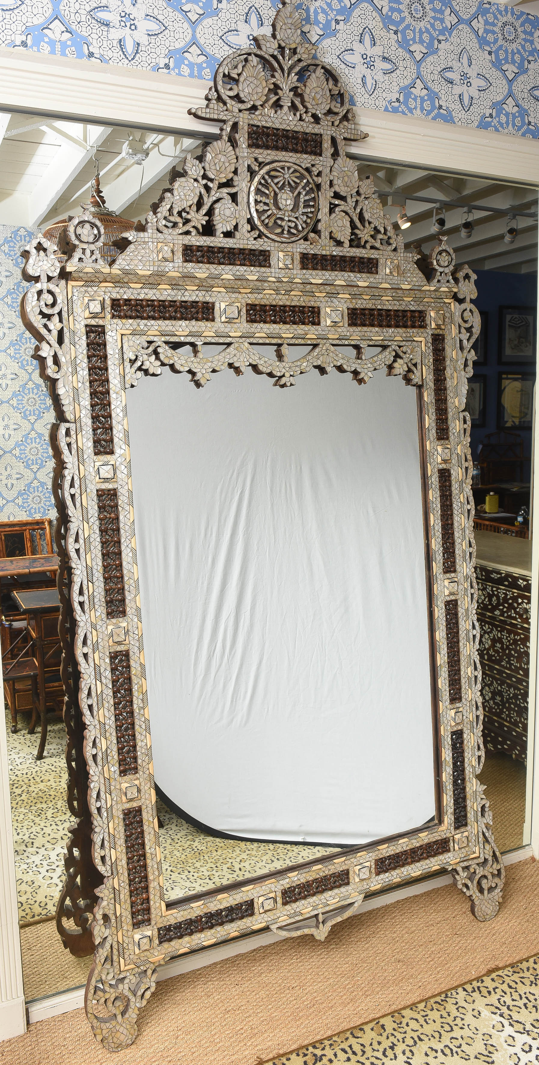 Superb Large 19th Century Ottoman, Syrian Mother of Pearl Mirror