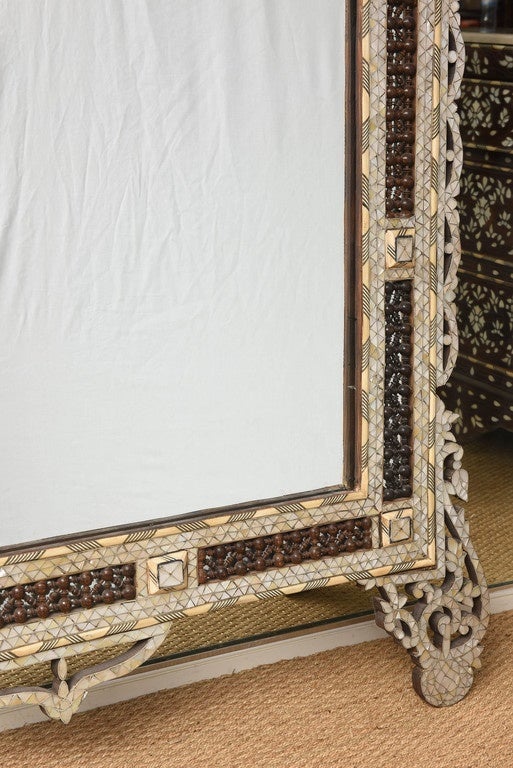 Large late 19th Century Ottoman Turkish, SYRIAN mother of pearl inlaid Wood Mirror frame.) Size 102” high x 51 1/2” wide. Perfect condition. Antique Late Ottoman Empire. Great looking, Magnificent Piece, Very decorative. Great looking and fine made