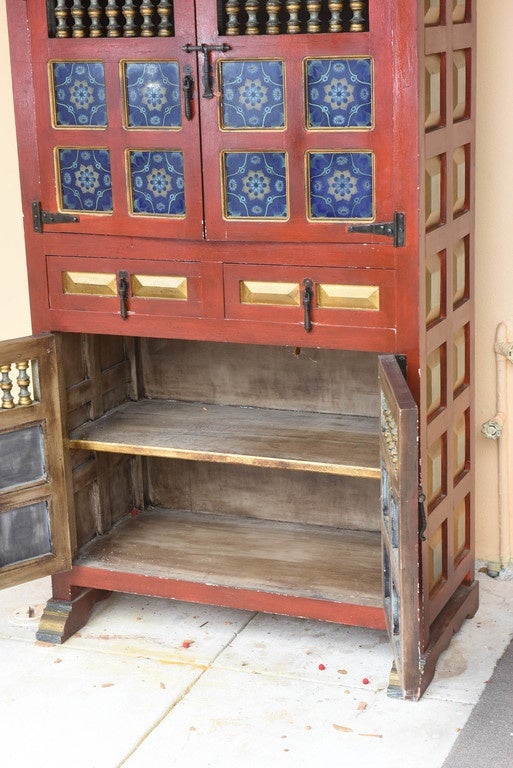 Spanish Hand-Painted Antique Kitchen Cupboard with Blue Tiles 4