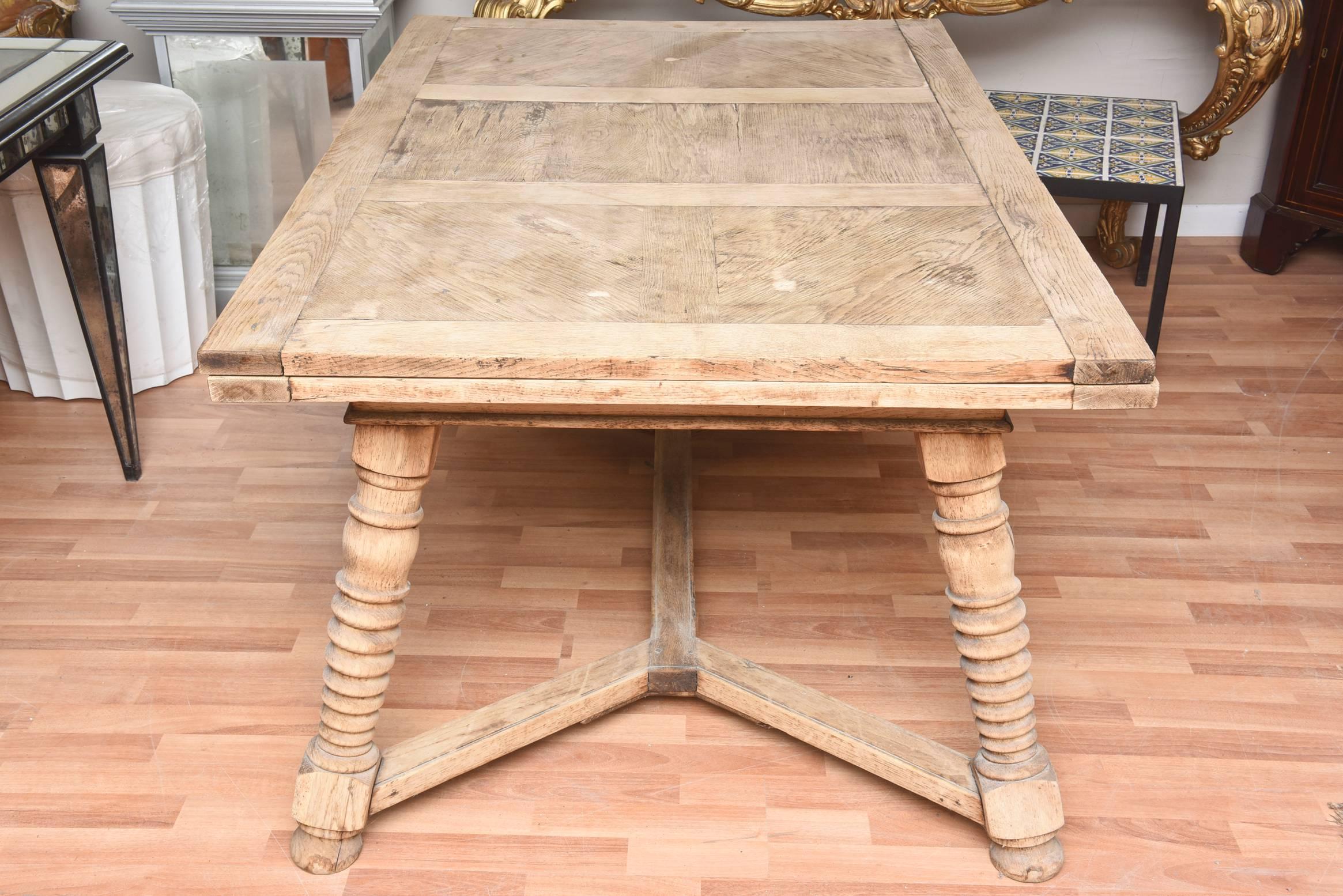 20th Century 1900's Draw Leaf Continental Bleached Out Oak Dinning Table