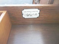 Vintage Oak French Style Partners Desk with Leather and Top Brass Handles