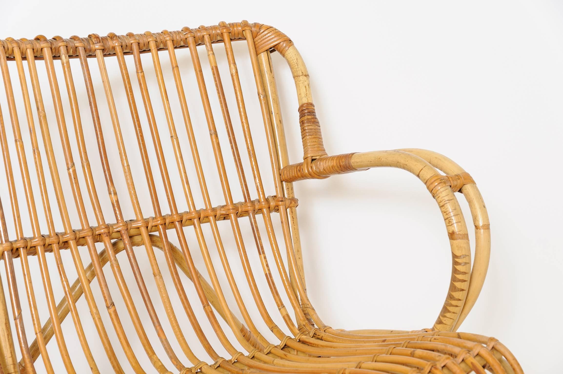 20th Century Superb Set of French Vintage Bamboo Settee with Two Armchairs and Magazine Rack