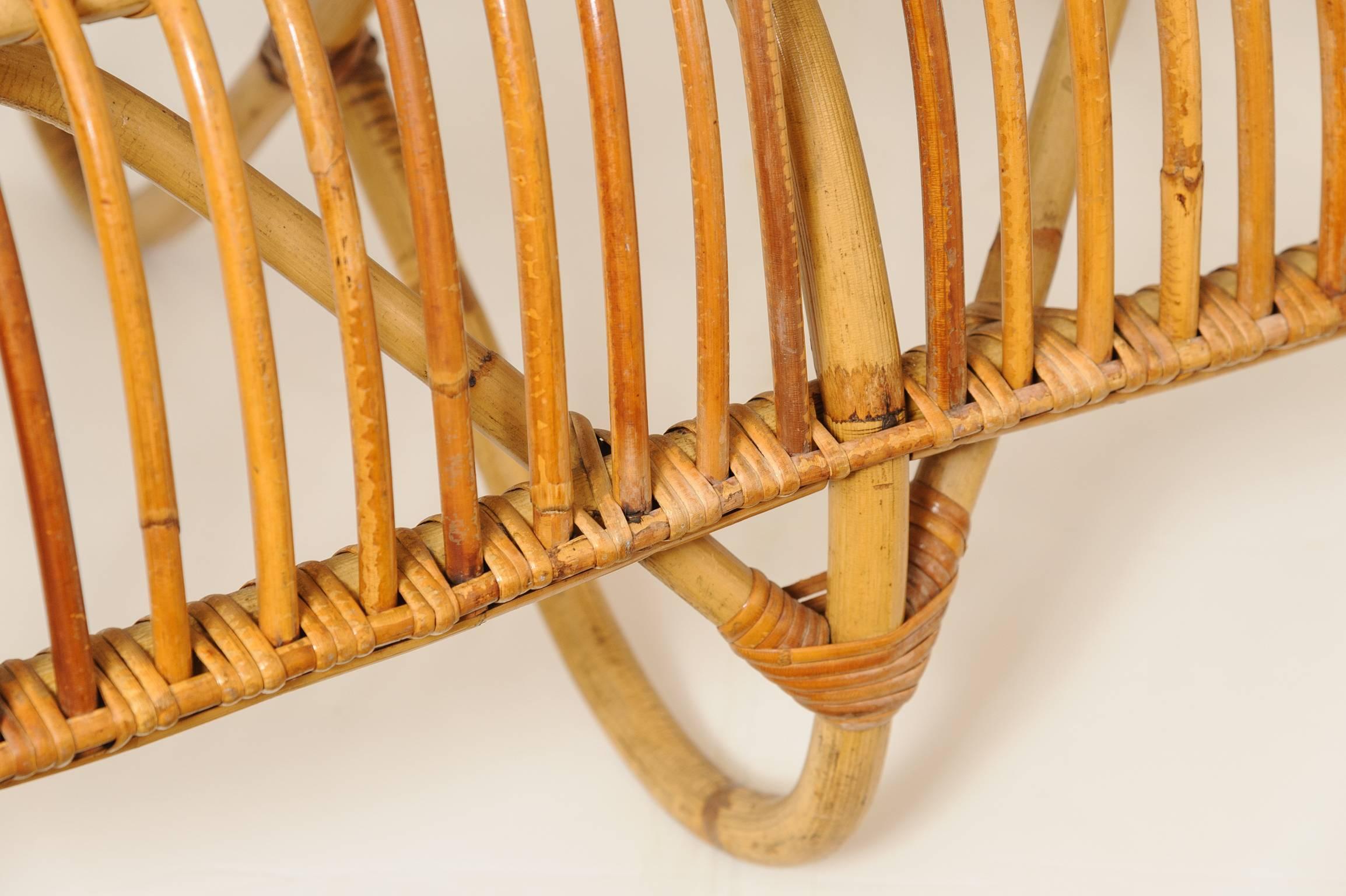 Superb Set of French Vintage Bamboo Settee with Two Armchairs and Magazine Rack 2