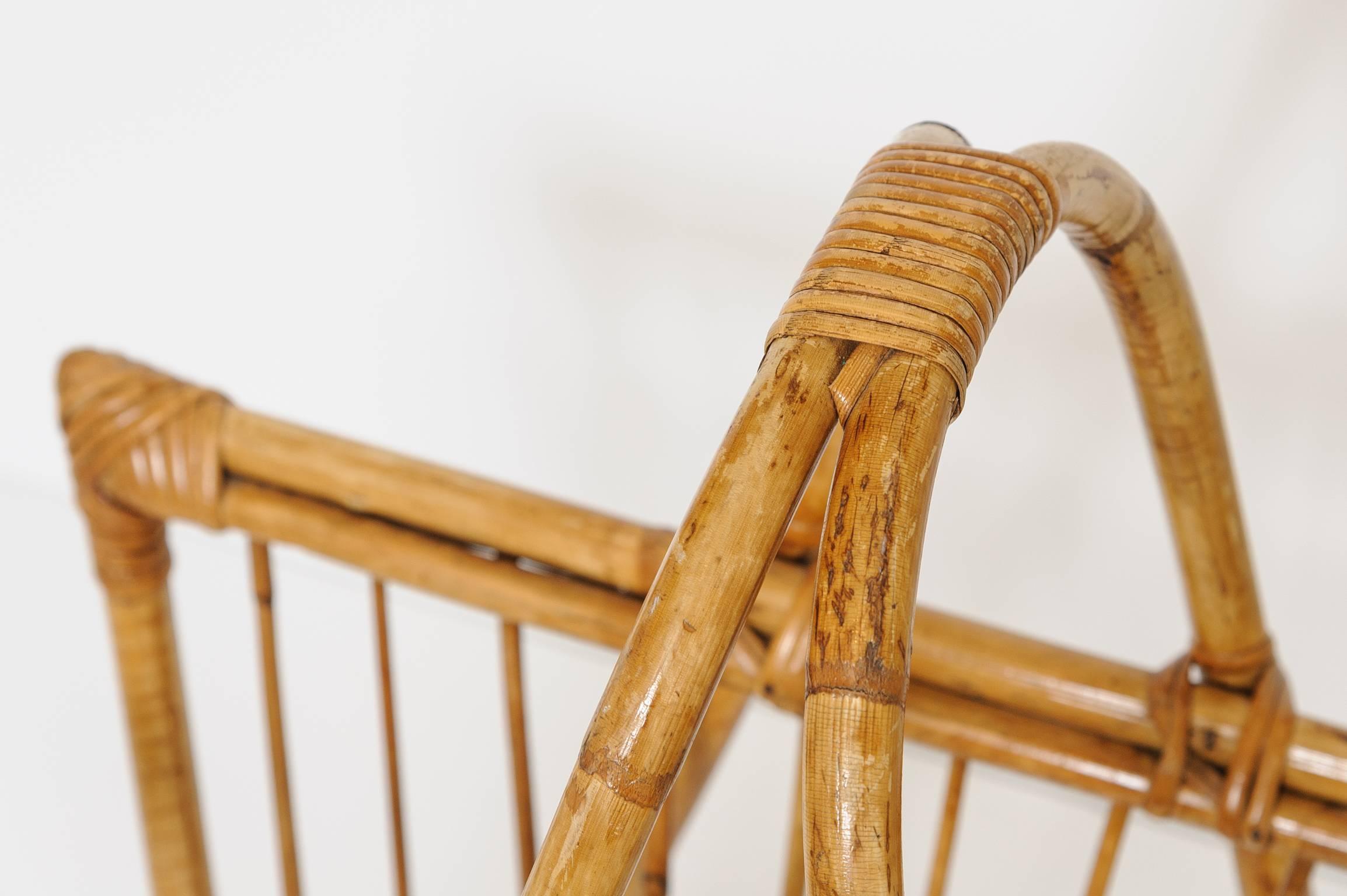 Superb Set of French Vintage Bamboo Settee with Two Armchairs and Magazine Rack 6