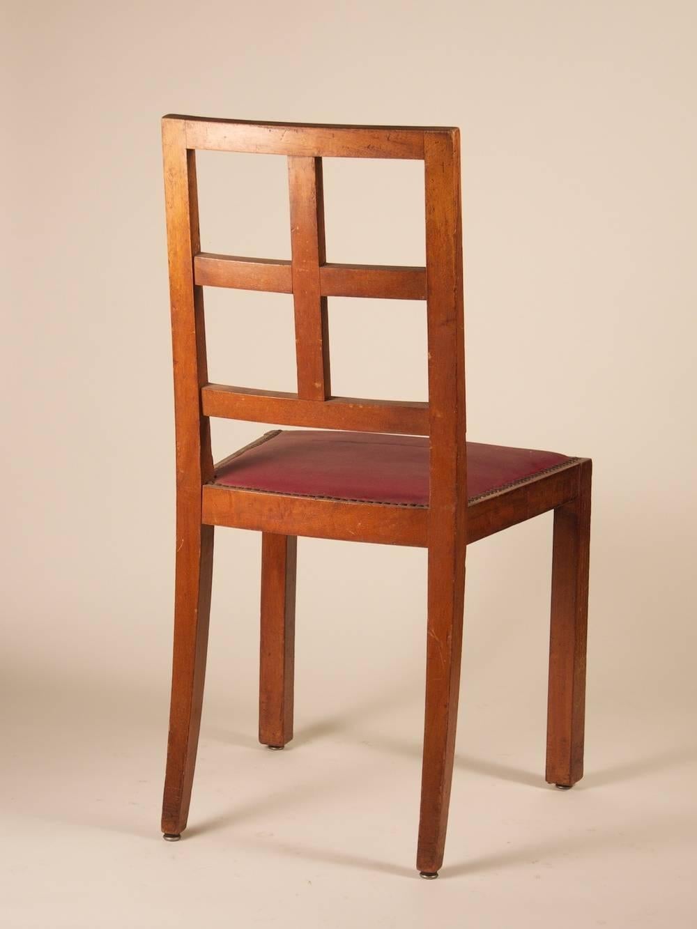 Art déco Francis Jourdain - Lot de six chaises de salle à manger en bois de rose et acajou en vente