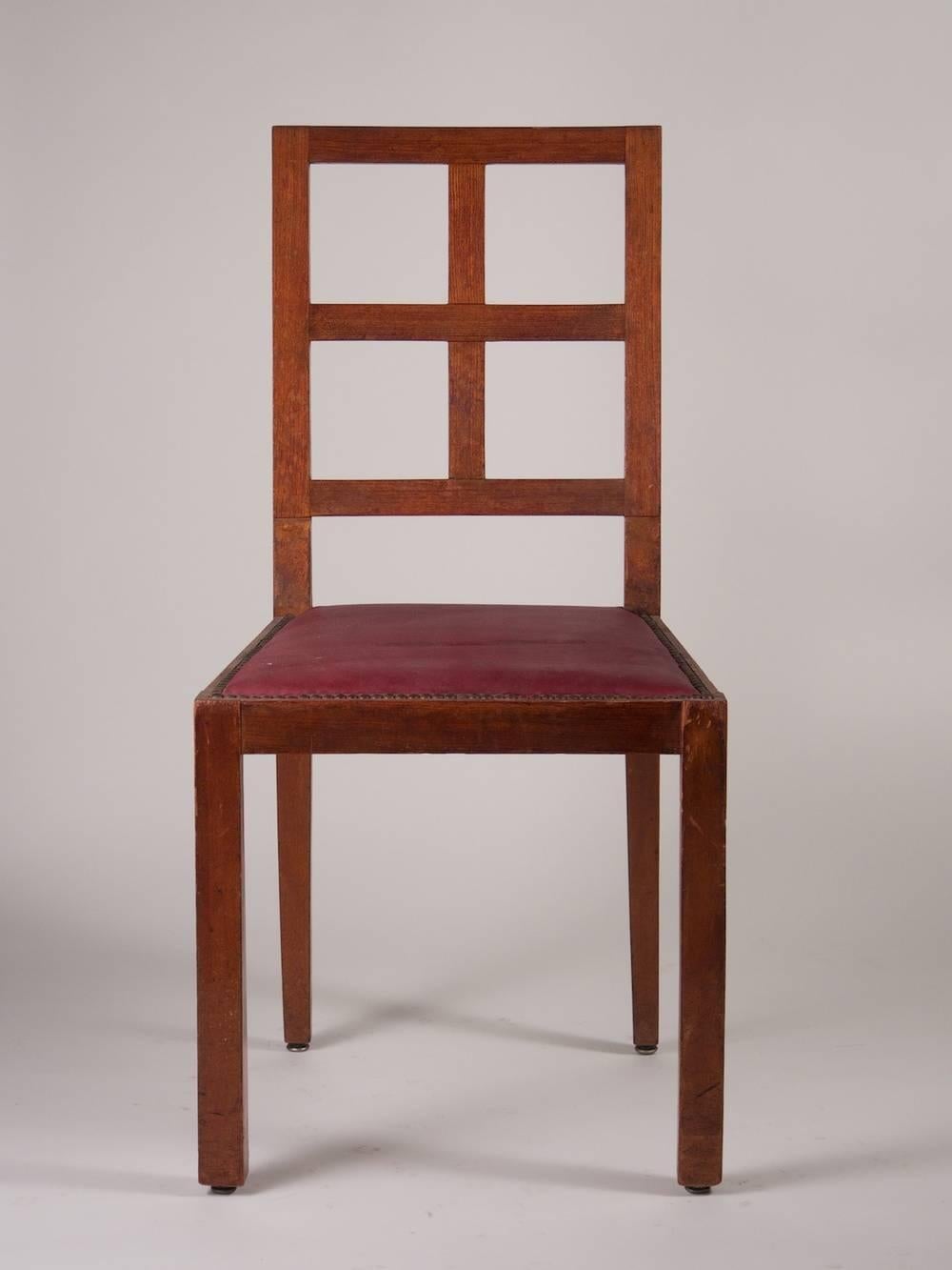 Français Francis Jourdain - Lot de six chaises de salle à manger en bois de rose et acajou en vente