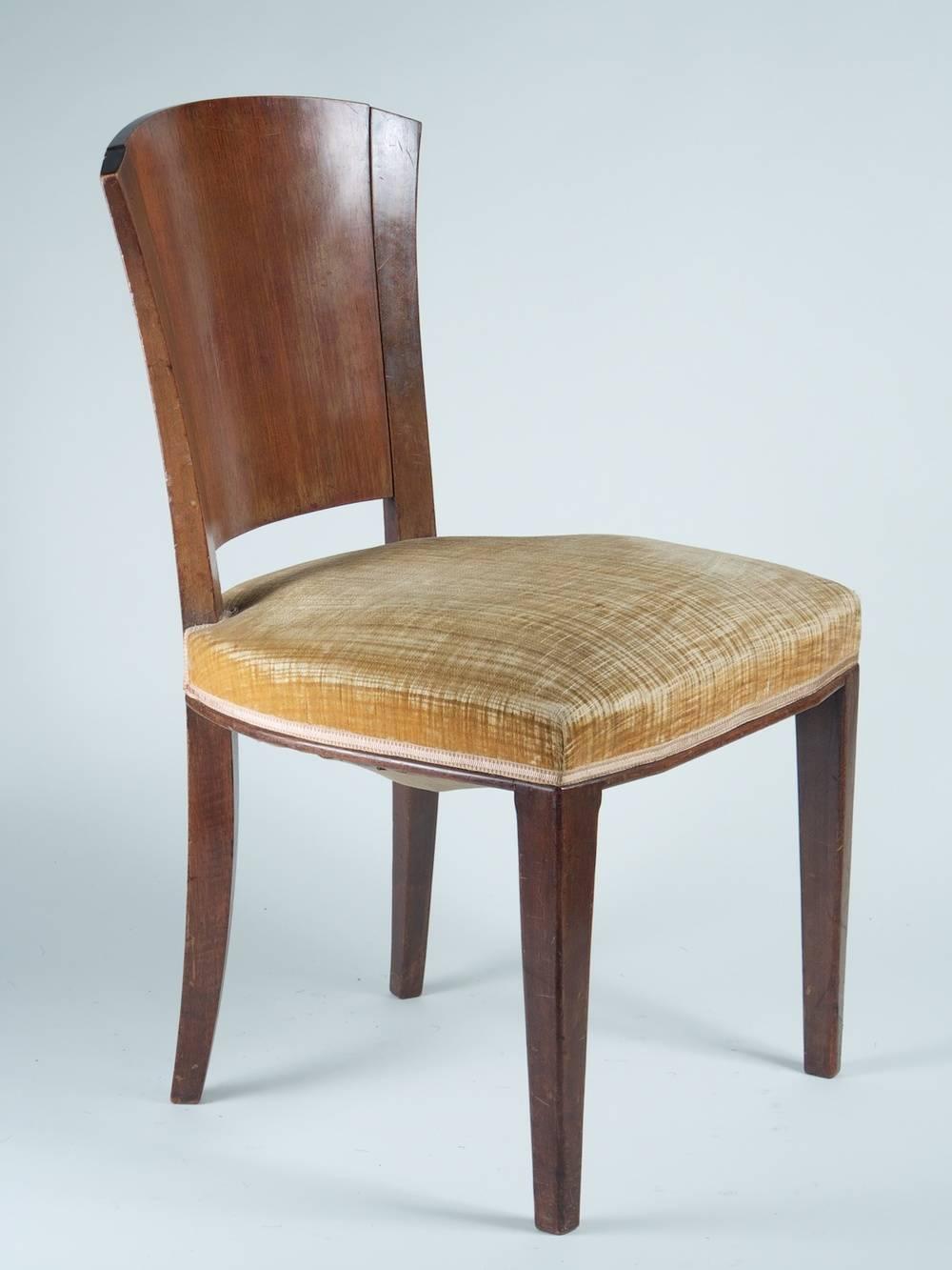 Art Deco Dominique Set of Six Rosewood and Walnut Dining Chairs For Sale