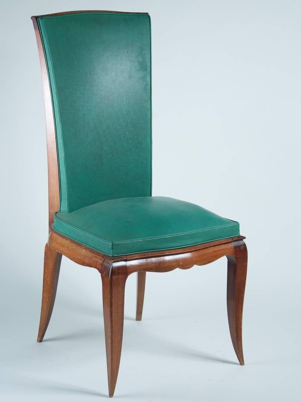 European René Prou Set of Six Dining Chairs in Beech For Sale