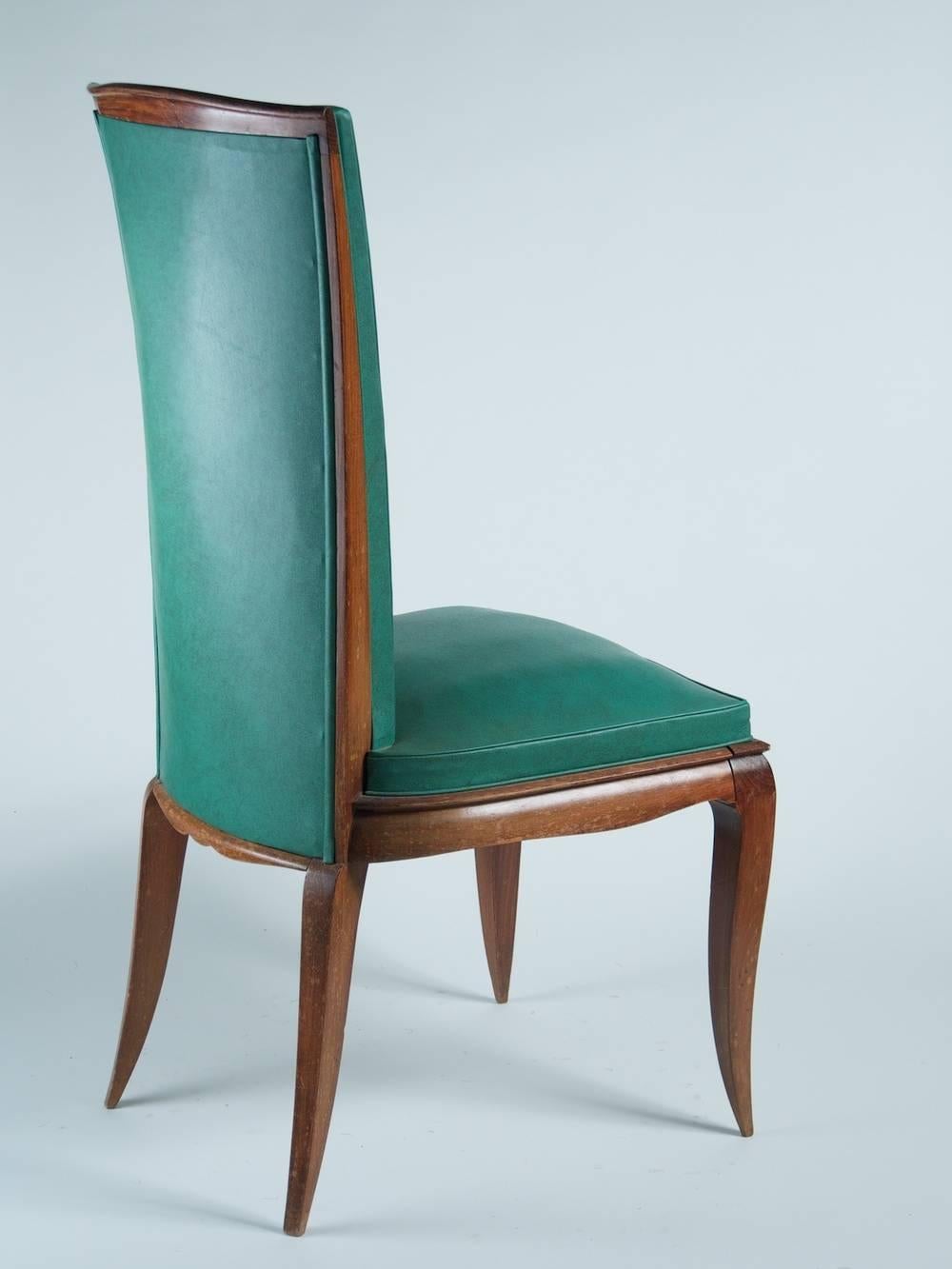 Art Deco René Prou Set of Six Dining Chairs in Beech For Sale