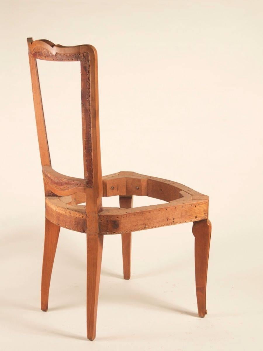 French Art Deco dining chairs by Andre Arbus, set of eight in cherry. Documented, 1938.

Please note these chairs are unrestored in the photographs.