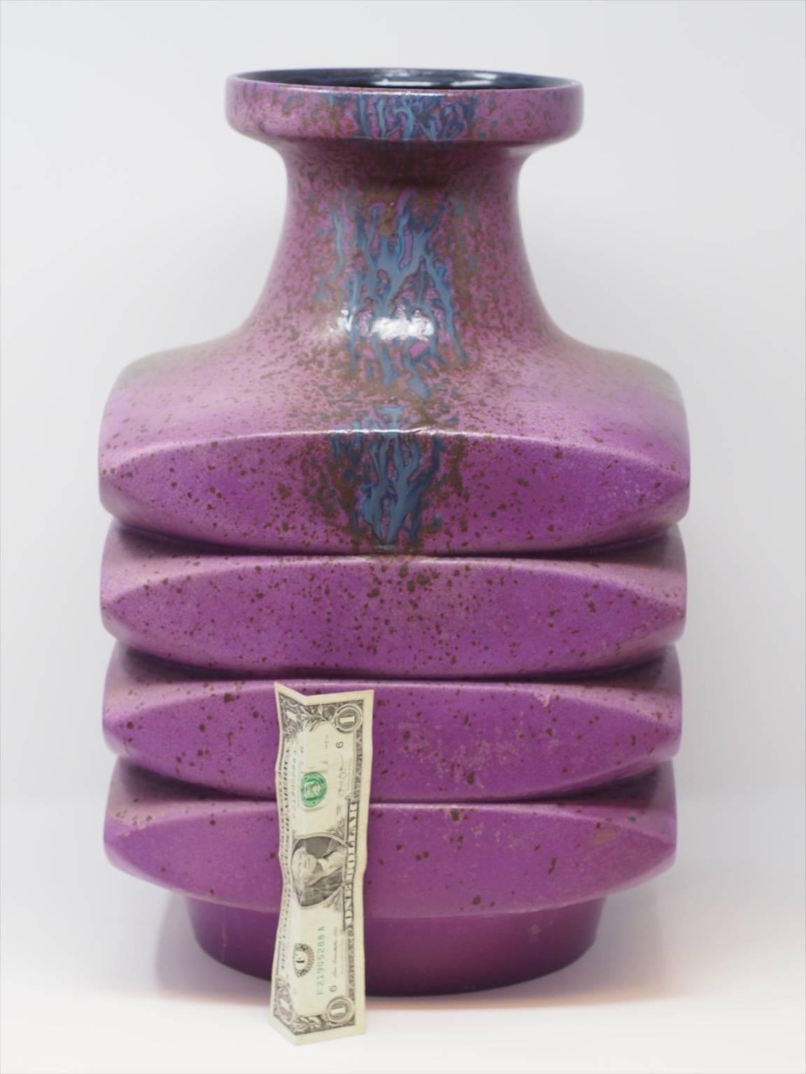 Very larger German ceramic vase with beautiful purple glaze.