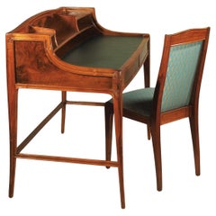 Leon Jallot Sculpted Walnut Desk and Chair