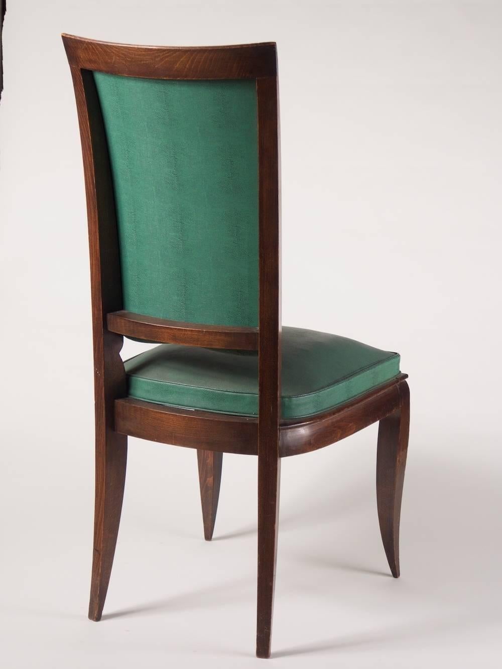 Art Deco Rene Prou Fine Set of Six Dining Chairs For Sale