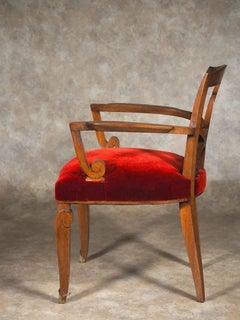 Jules Leleu French Forties pair of armchairs in French Walnut. Three pairs avail