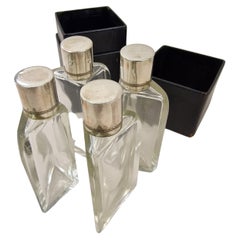 Perfume Box, Flacons, Four Bottles, Silver Lids, 1910-1920, Austria, Europe