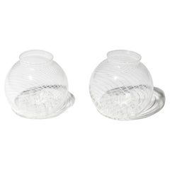 Pair of flower vases glass, mouth blown, filigrana, Art Deco 1930s Murano Italy