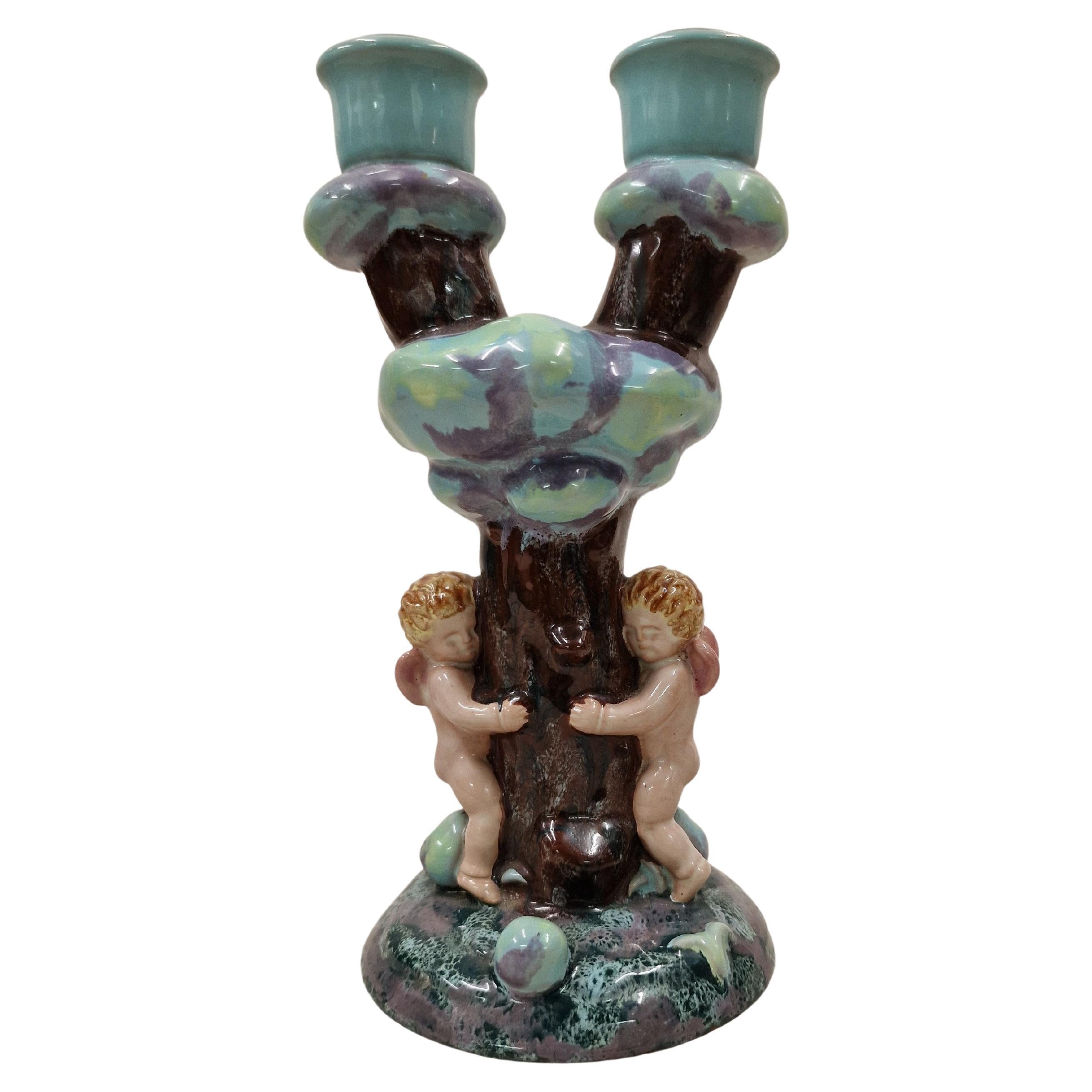 Incredibly rare candle holder stick, ceramic workshop Karau Art Nouveau Austria