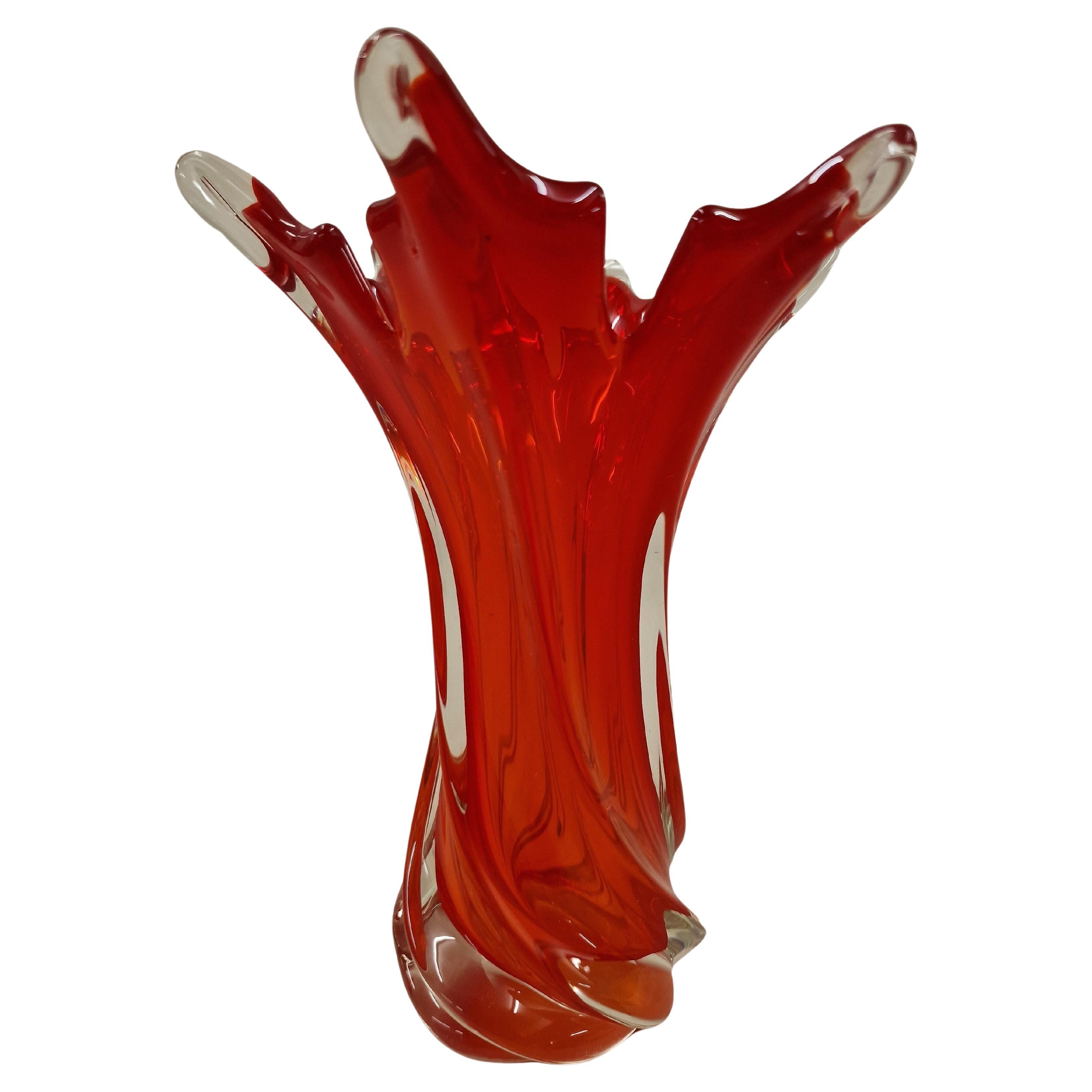 Decorative flower vase, Murano art glass, blown glass, 1970s Murano Venice Italy For Sale