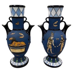 Antique Pair of two reversible vases jugs, ceramic, Egypt Art Deco, 1915 Amphora Czech R