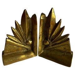 Vintage Spectacular bookends, floral laurel leaves, solid brass, Art Deco 1930s, Austria