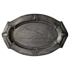 Große WFM-Platte aus Zinn im Jugendstil, mit Hahn, 1900, Deutschland
