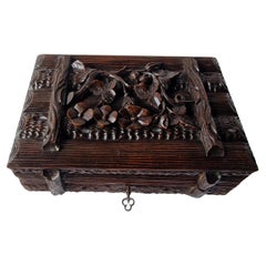 Spectacular carved black forest Schwarzwald box hearts play cards, 1880s Germany