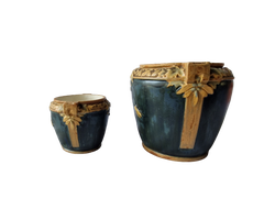 Set of two pots, baskets, Susse Frères Paris ceramics, Art Nouveau, 1900, France