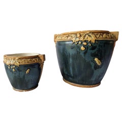 Set of two pots, baskets, Susse Frères Paris ceramics, Art Nouveau, 1900, France