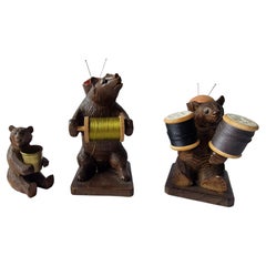 Exceptional rare sewing set, Black Forest Schwarzwald carved bears 1890s Germany