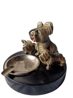 Ashtray with dog family, terrier, carved, Art Deco, 1940s, Germany