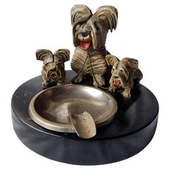 Ashtray with dog family, terrier, carved, Art Deco, 1940s, Germany