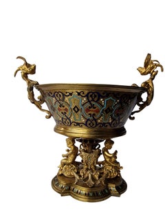 Pièce maîtresse, attrib. Ferdinand Barbedienne, bronze émaillé champlevé, années 1870, France