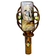 Museum-quality walking stick handle, porcelain painting enamel, Art Nouveau 1900