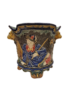 Superbe cache-pot en céramique représentant un bouledogue, Faïencerie d’Onnaing, années 1890, France