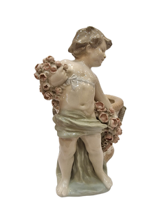 Incredibly charming jardinière/planter with Putto Angel Roses Amphora 1920 Czech