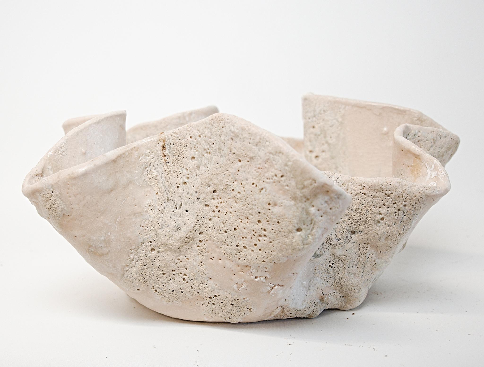 Organic Modern Reef Sculpted Ceramic Bowl free style Textured- Low Bowl For Sale