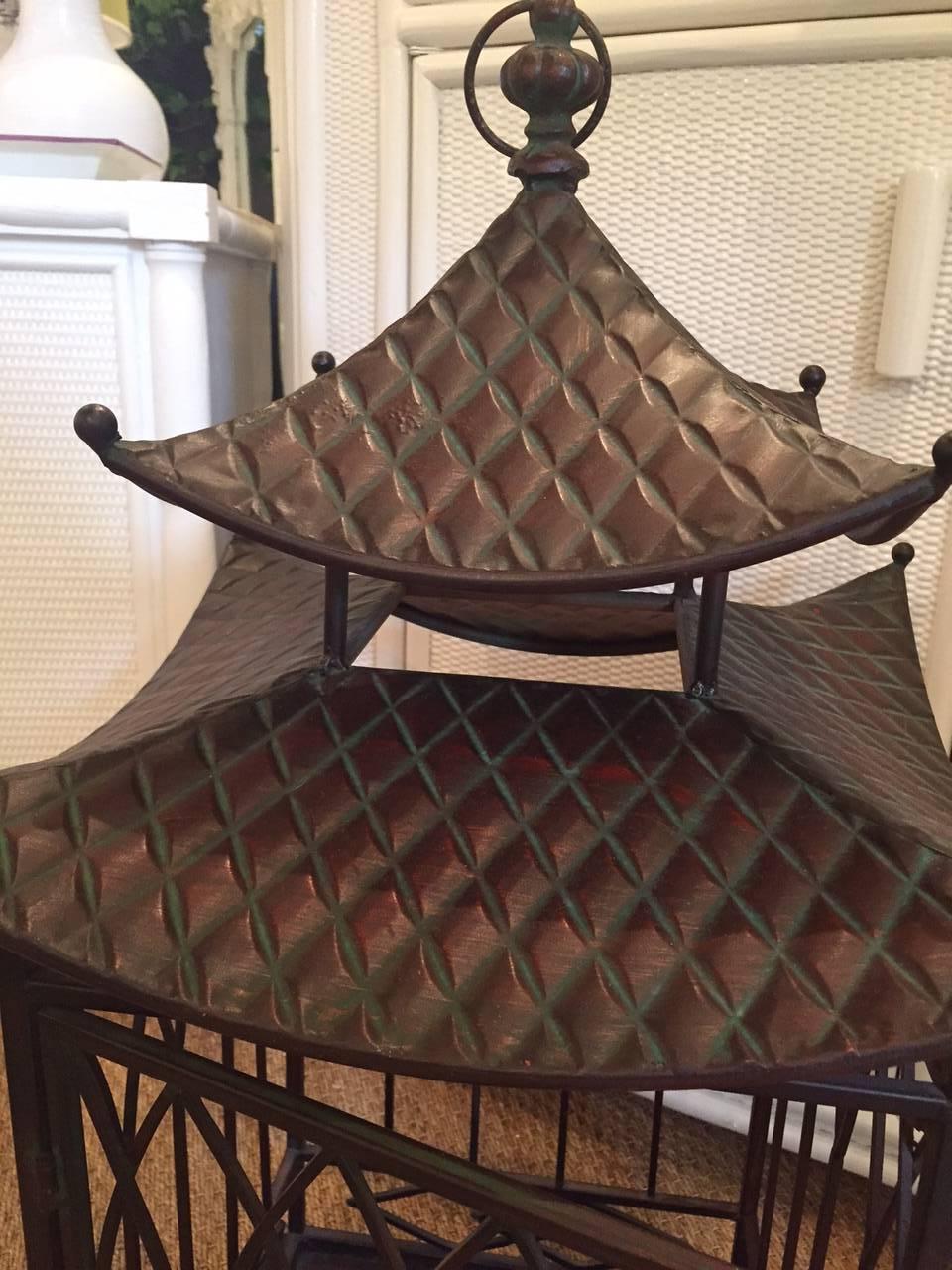 Chinoiserie Vintage Copper Pagoda Lantern For Sale