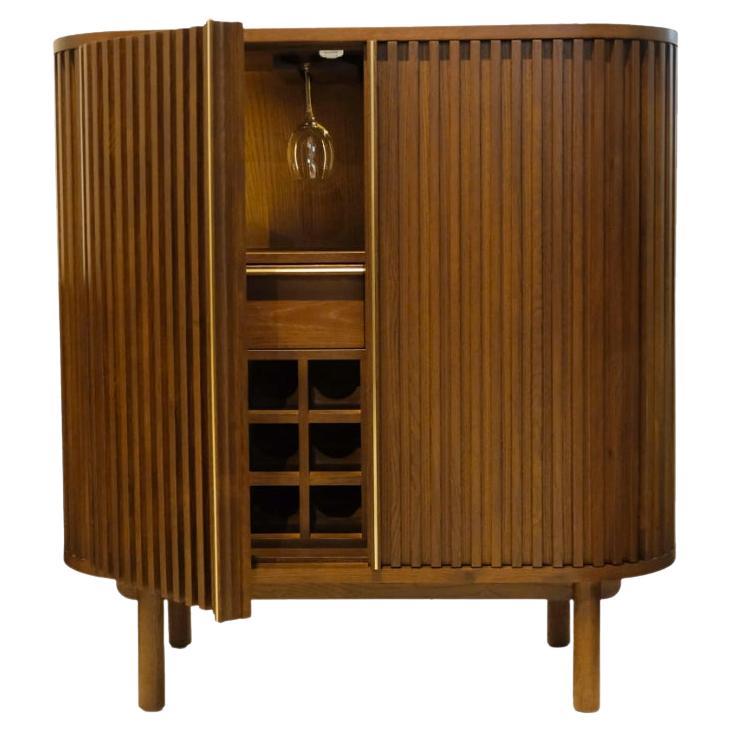 DOCIA Cocktail / Liquor / Bar Cabinet, Oak, Slatted Body For Sale