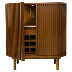 DOCIA Cocktail / Liquor / Bar Cabinet, Oak, Slatted Body