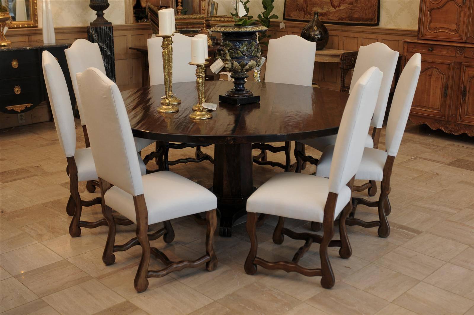 French Set of Eight Vintage Louis XIII Style Beech Dining Chairs, circa 1950