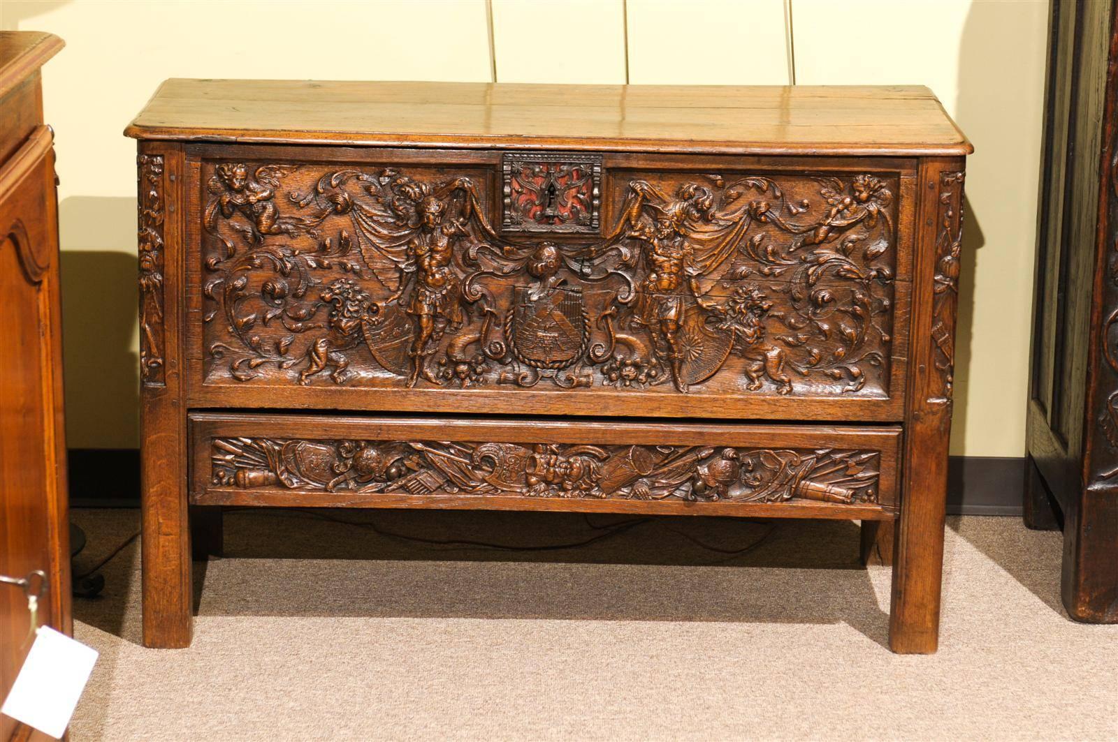 19th Century Carved Oak Blanket Chest from Normandy 1