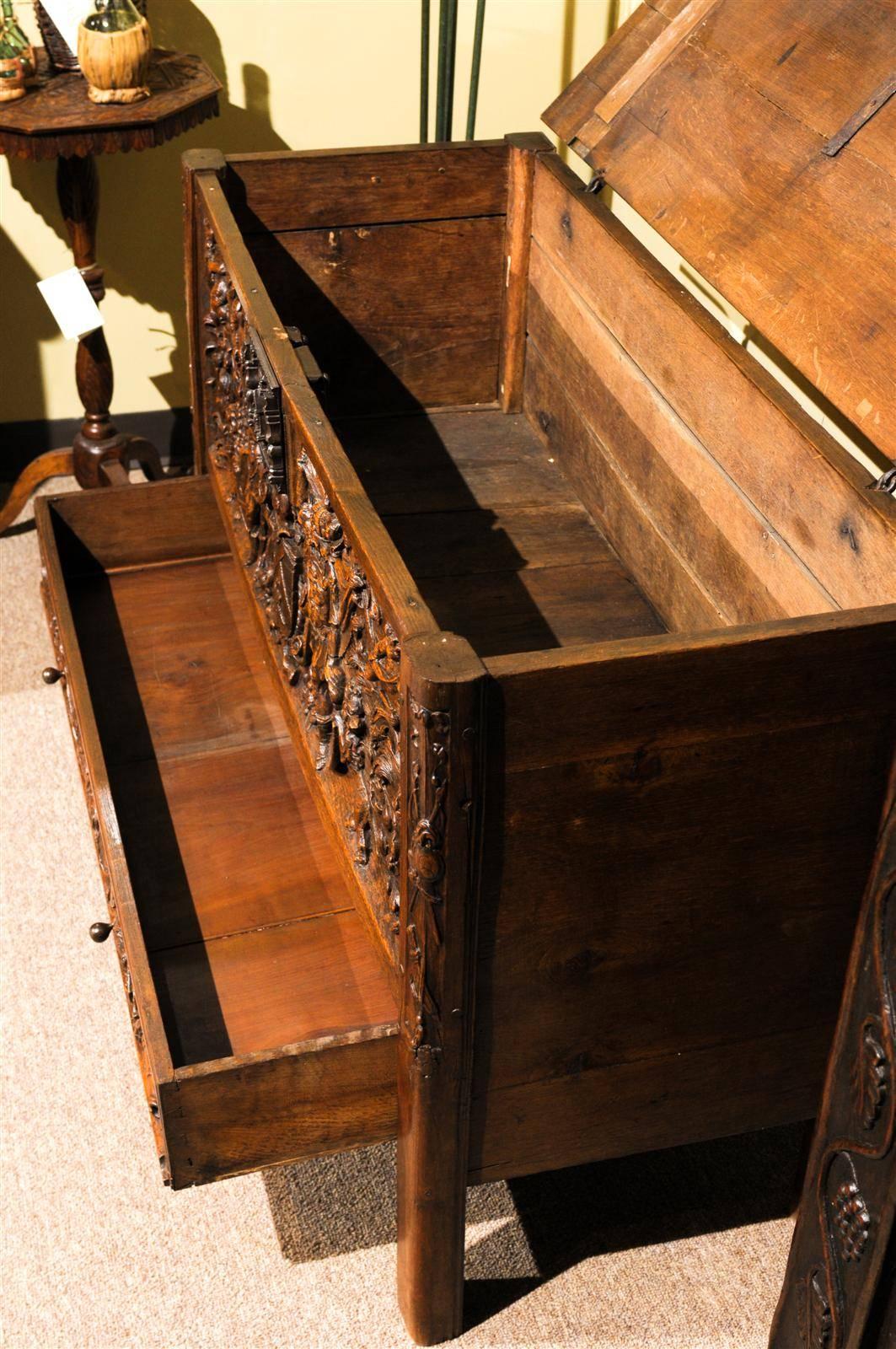 19th Century Carved Oak Blanket Chest from Normandy 2