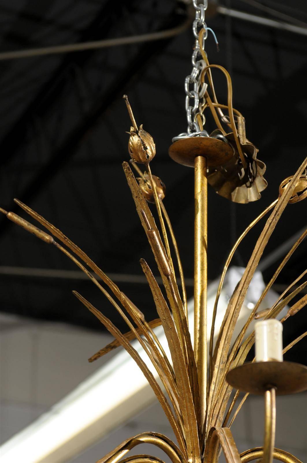 Mid-Century Six Light Gilded Chandelier from France, circa 1950 1