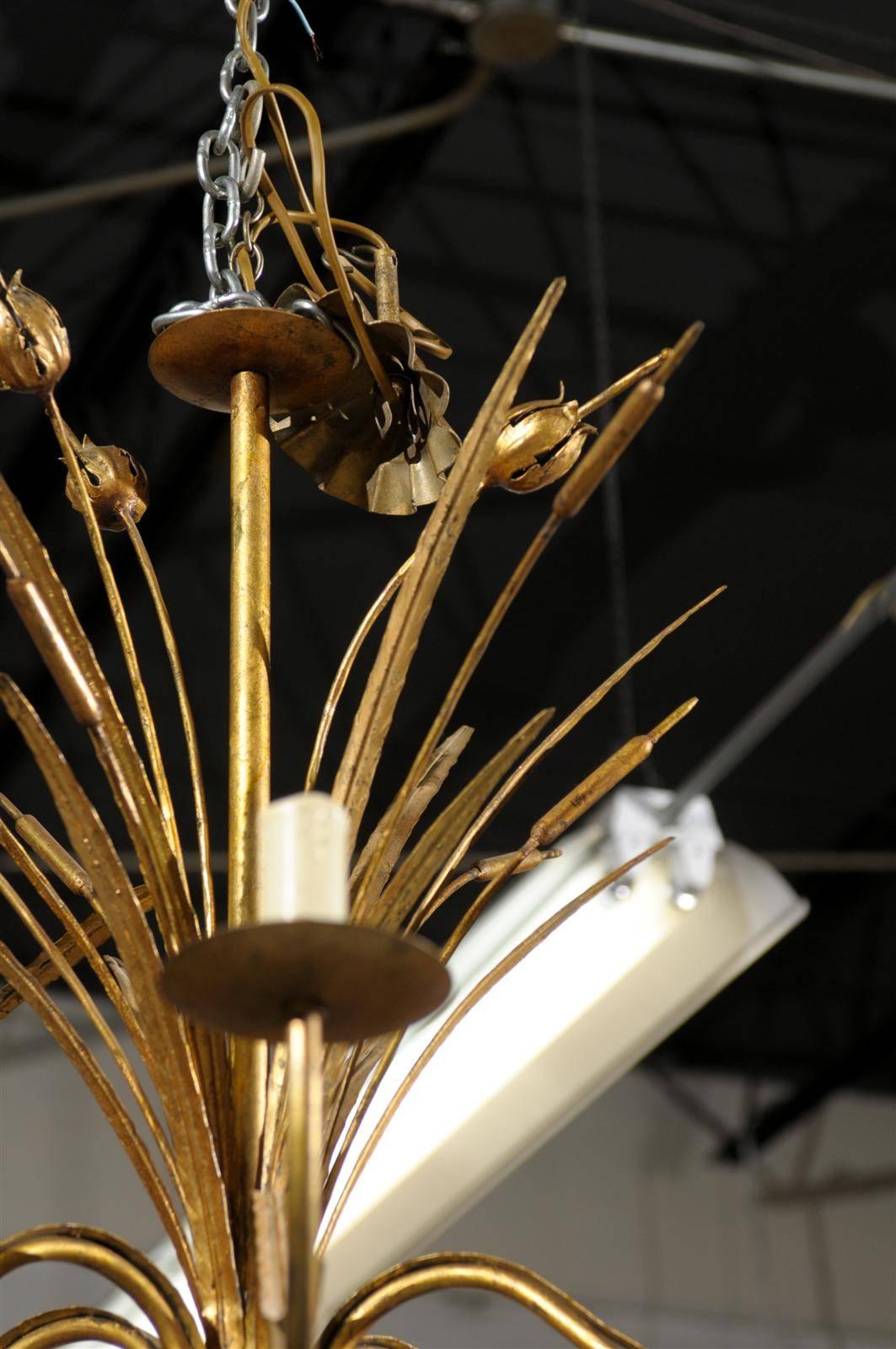Iron Mid-Century Six Light Gilded Chandelier from France, circa 1950